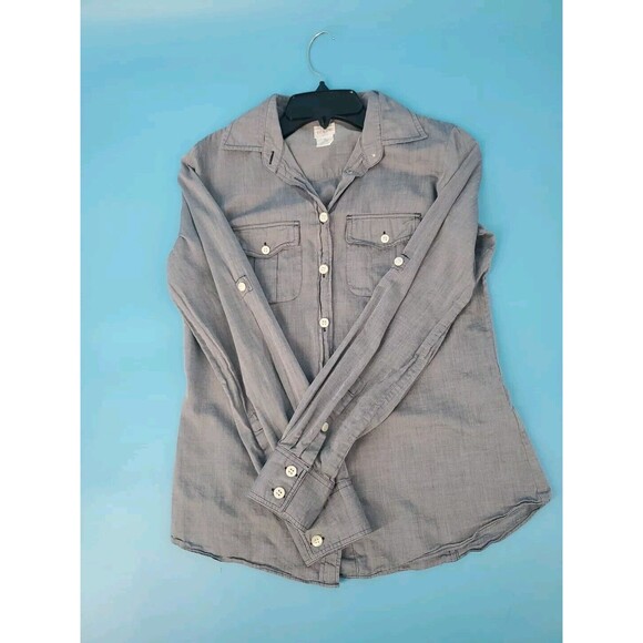 J. Crew Xs Button Front Shirt Chambray Lightweight Cotton Roll Tab Sleeve Blue - Picture 9 of 10